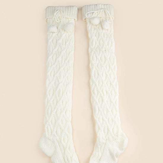 Over the knee socks, medium tube, diamond check pattern, hanging ball, long knitted thigh socks, soft and comfortable spring floor socks, suitable for matching skirts, jeans, boots, ideal gift for Mother's Day, birthday gift SS69