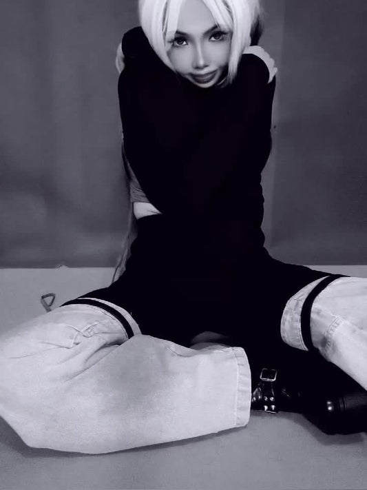 Trendy Two Tone High Elastic Waist Jeans - Women Patchwork Streetwear Style With Garter Belt Detail SS69