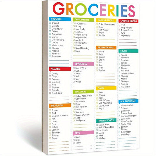Quick Check Grocery List Tile Pad, Printed with 110 Common Foods, Suitable for Refrigerator, Household Blank Shopping Space. The Perfect Stationery Notebook SS69 10.69 Color 1