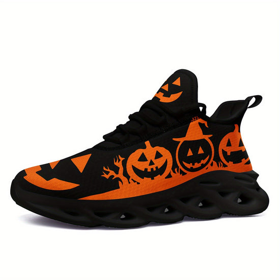 Women's Halloween Sneakers - Orange Pumpkin Jack-o'-Lanterns, Lace-Up Trick Treat Shoes, Plus Size Available - All-Season Casual Shoes for Halloween Parties, Casual Attire & Costume Outfits - Lightweight EVA Sole for Fall Fes SS69 39.69 FN003-25023124-1b / US 12.5
