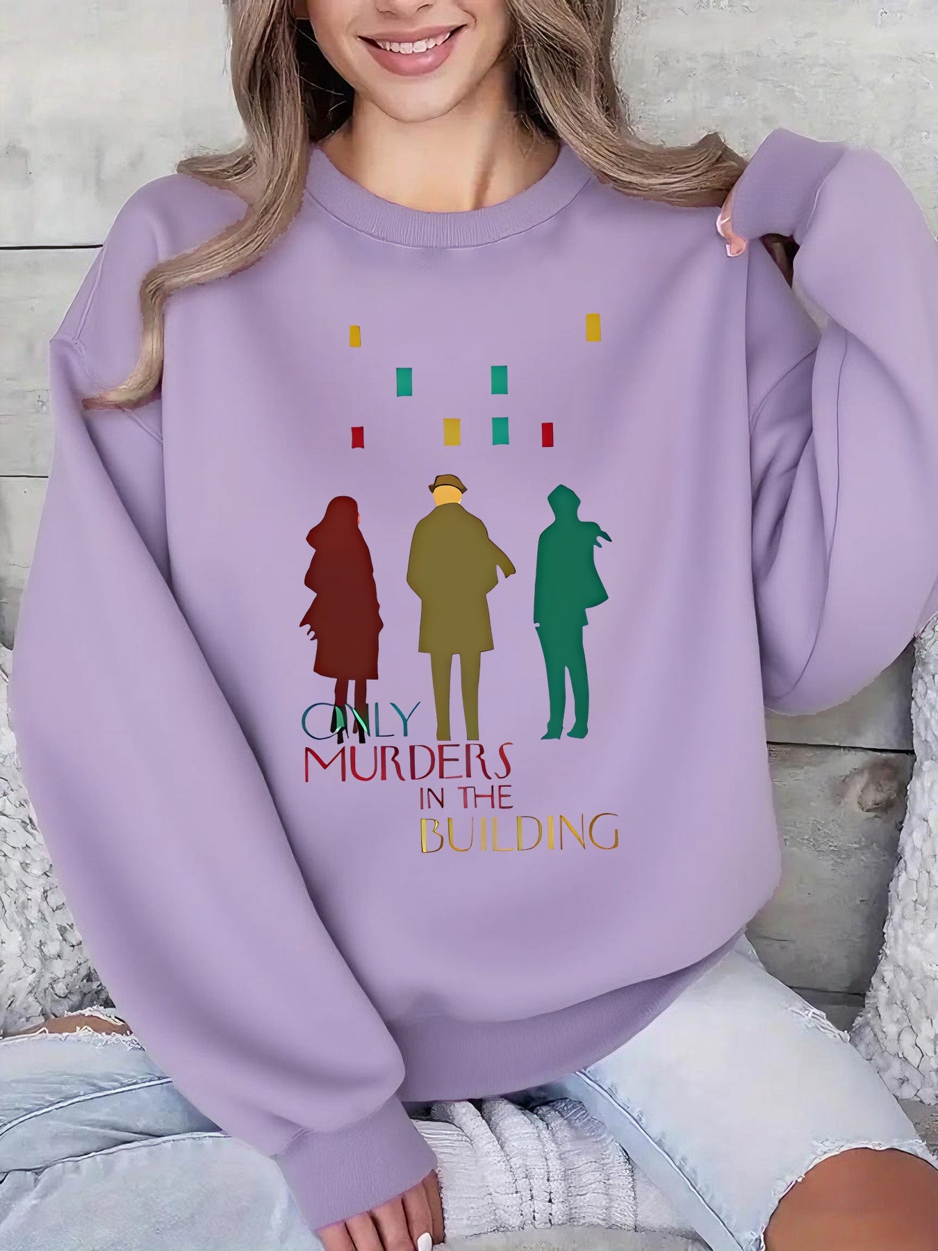 Women'S Sweater - TV Show Inspired Murder in the Building Graphic Pullover, Lightweight Crewneck Sweater for Fans, Birthday/Graduation Gift, Everyday & Special Occasion Outfit - Soft Women'S Sweater, Holiday Clothing, Comfort SS69