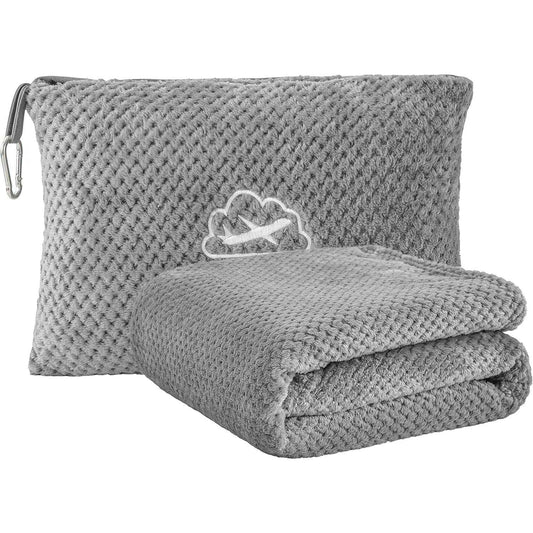 2-in-1 Ultra-Soft Flannel Travel Blanket with Pillow Travel Blanket Airplane Compact with Bag, Portable And Packable 2in 1 Jacquard Travel Pillow And Blanket Set, for Office, Sofa, Airplane & Car with Luggage Cover & Backpack