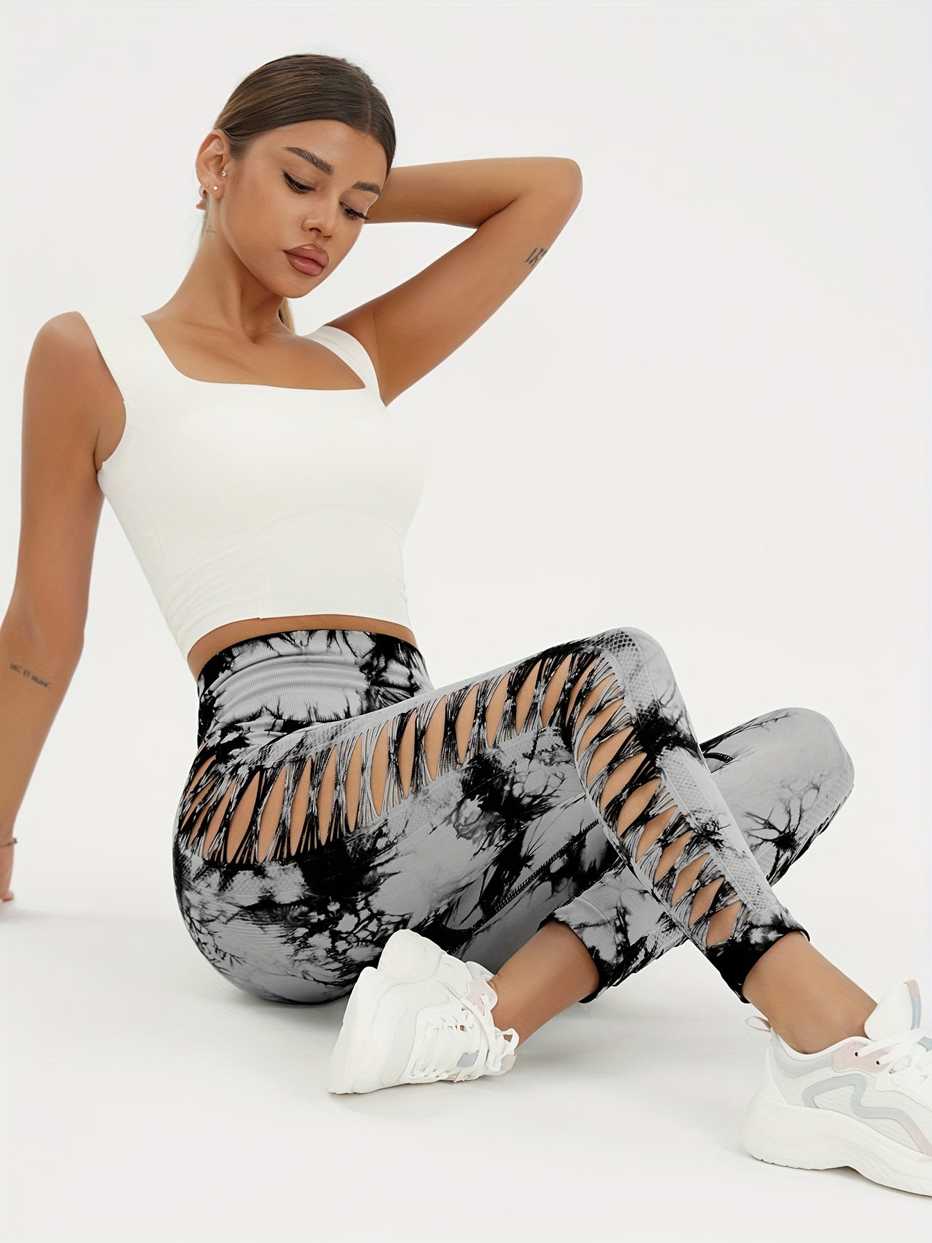 Seamless Lady Tie-Dye Yoga Pants, Side Hollow Butt Lift Workout Fitness Tights, Jogging Sports Leggings, Gym Clothing - SS69