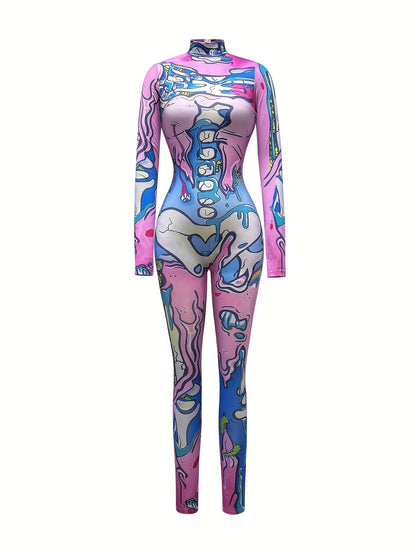 Women'S Sexy Halloween Costume - Long Sleeve Bodycon Jumpsuit with Neon Accents, Form-Fitting Cosplay Outfit for Halloween Parties, Themed Events - Sexy Party Attire for Women, Halloween Clothes, Themed Event Attire, Formfitt SS69
