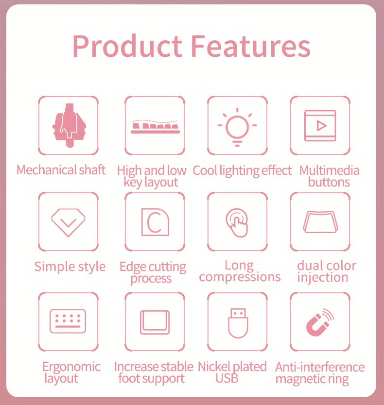 YINDIAO Pink Mechanical Keyboard with Cherry Switches - Retro Punk Design, Backlit Gaming Keyboard for Office & Home Use, Office Keyboard | Pink Keyboard | Nonslip Texture SS69