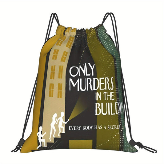In The Building Drawstring Backpack - True Crime Inspired "Only Murders in the Building" Graphic, Gym, Travel, School, Everyday Bag - Drawstring Closure, Machine Washable - for Men & Women (Green/Black/), True Crime Enthusias SS69 13.69 Multicolor / Single Size