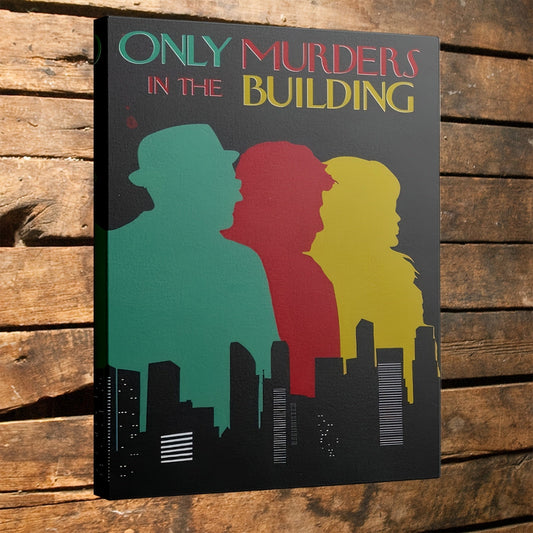 1pc Framed Canvas Painting - Only Murders in the Building Inspired Mystery Drama Decor - Dark Background with Green, Red, Yellow - Ready-to-Hang for Living Room, Office, Cafe - True Crime Fan Gift Idea - Framed Flat Canvas Wa SS69 18.69 15.7x23.6 Inch (40x60cm)