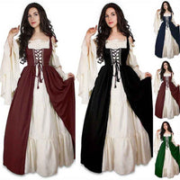 [Elegant Medieval Costume] Elegant Women's Medieval Two-Piece Costume - Renaissance Drama Outfit with Corset-like Bodice & Long Flowing Skirt | Halloween, Renaissance Faire, Themed Parties | Burgundy/White, Black/White, Green