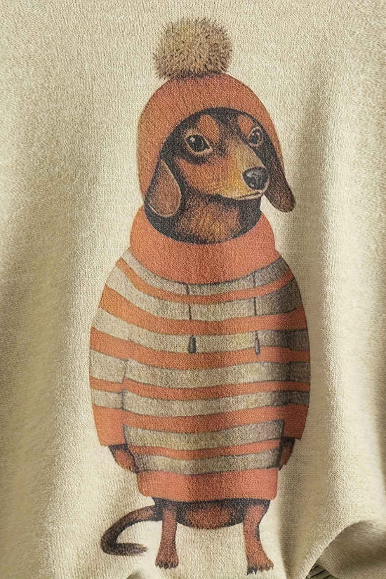 [Cute Sweater] Cute Dachshund Dog Plus Size Women's Casual Round Neck Long Sleeve Sweater | 3D Digital Print, Navy Blue, Cozy Fall Winter Top, Dog Sweater, Winter Comfort Clothing, Texture