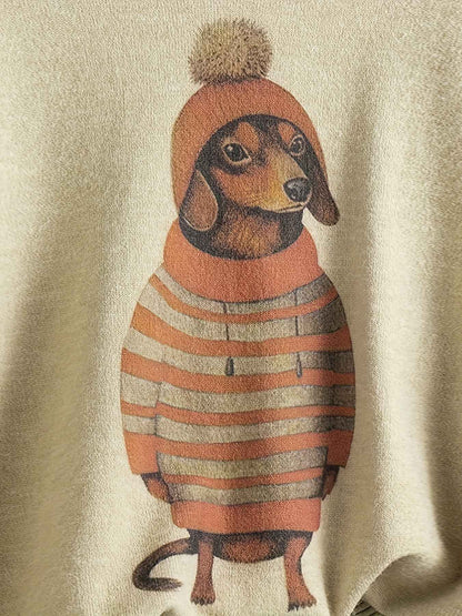 [Cute Sweater] Cute Dachshund Dog Plus Size Women's Casual Round Neck Long Sleeve Sweater | 3D Digital Print, Navy Blue, Cozy Fall Winter Top, Dog Sweater, Winter Comfort Clothing, Texture