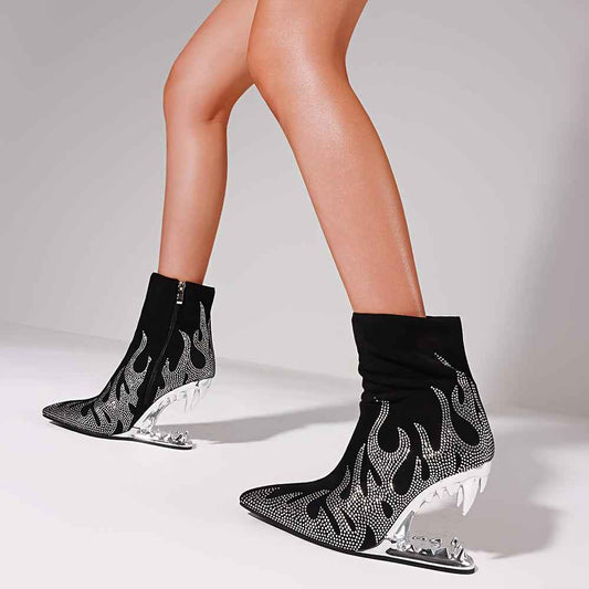 Women'S Pointed High Heeled Rhinestone Booties