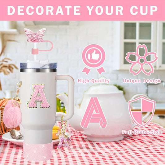 8pcs Cup Accessories for Cup 30oz 40oz Includes Butterfly Straw Cover Cap Silicone Boot Alphabet Handle Charm Initials Sticker 2pcs Spill Proof Stopper Heart Hook Love Plush Ball, Best for Christmas, Perfect for Thanksgiving SS69