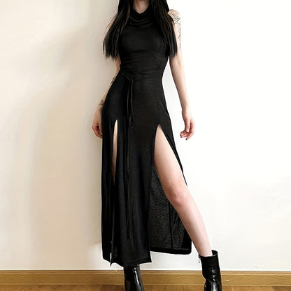 European and American hot wasteland style hooded sleeveless dress SS69 23.69 L / Black