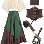 Women's Medieval Renaissance Costume - Green, X-Large, Includes Blouse, Skirt, Pouch, Corset Belt for Halloween SS69
