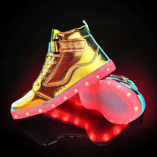 LED Lights Up Dacing Shoes | Lace Up Couples Sneakers, Luminous Flashing Trainers for Dancing, Party Festivals | High Top, Solid Color, Hook-and-Loop Fastener