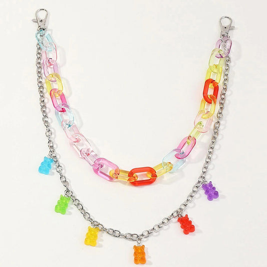 [Colorful Bear Chain Waist Jewelry] Bear Decor Pant Chain Candy Color Colorful Jean Chains Layered Bear Wallet Pocket Chains Acrylic Waist Jewelry For Women - SS69