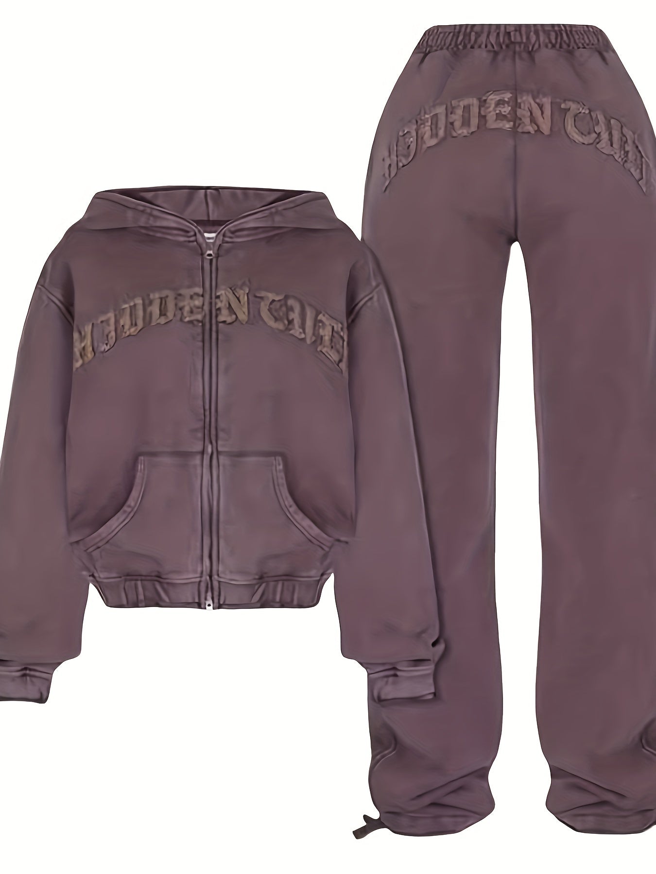 Chic Women's Athletic Set: Full-Zip Hoodie & Slim-Fit Pants - Comfortable, Adjustable, and Stylish with Letter Print Design SS69