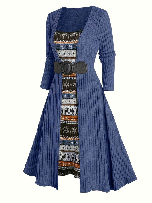 Ribbed Dress , Long-Sleeve , for Autumn And Winter , Commutes