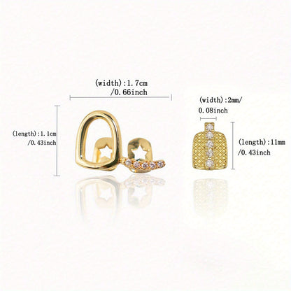 RAPIKING 2pcs Stylish Hip Hop Grillz - Punk Style, Cubic Zirconia Inlaid, Unisex Teeth Caps for Streetwear Fashion, Ideal Christmas & Carnival Gifts - SS69