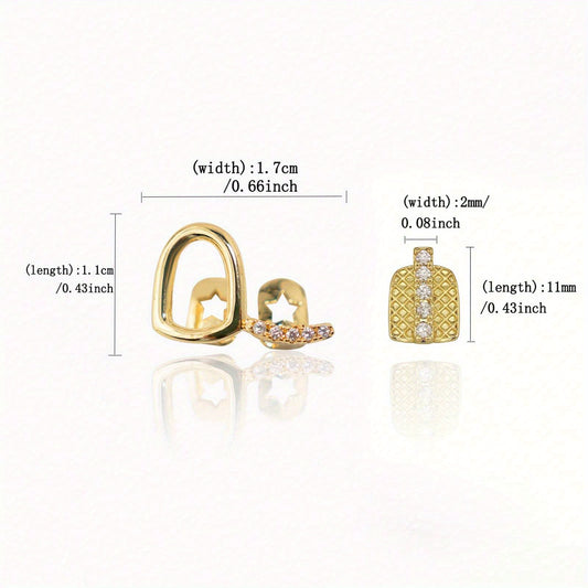 RAPIKING 2pcs Stylish Hip Hop Grillz - Punk Style, Cubic Zirconia Inlaid, Unisex Teeth Caps for Streetwear Fashion, Ideal Christmas & Carnival Gifts - SS69