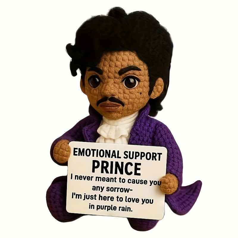 1pc Handmade Crocheted Emotional Support Doll with Expressive Eyes & Smile - Soft Polyester Plush with Positive Affirmation Card, Collectible Gift for Women, Music Lovers, Graduation, Christmas, Birthdays, Coworkers - No Batt