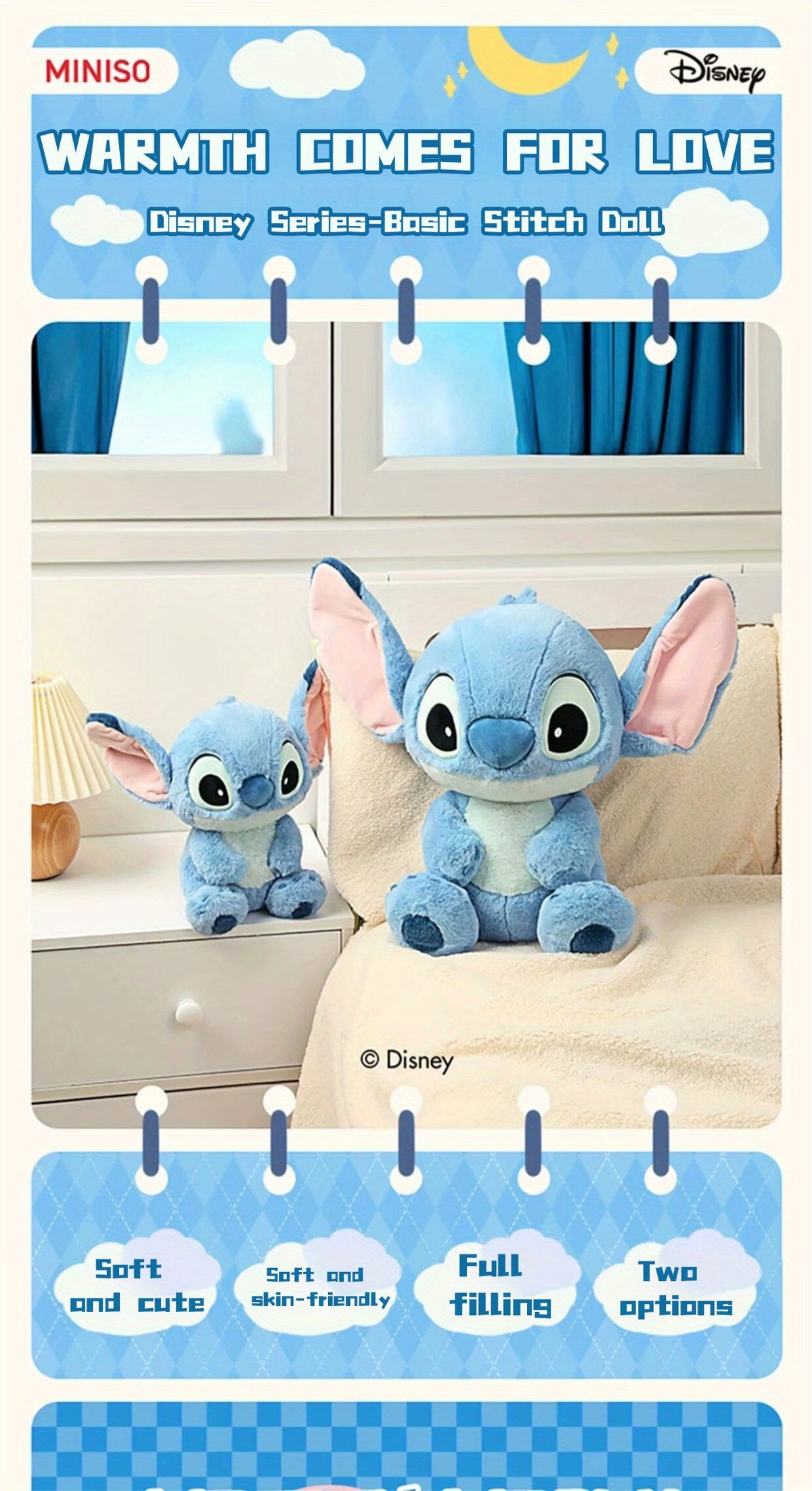 Miniso Disney Stitch Sitting Doll Plush Doll Disney Basic Series Medium Sitting Doll Kawaii Home Bedroom Sofa Accessories Collectible Dolls Gift Ornament Party Favors