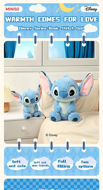 Miniso Disney Stitch Sitting Doll Plush Doll Disney Basic Series Medium Sitting Doll Kawaii Home Bedroom Sofa Accessories Collectible Dolls Gift Ornament Party Favors