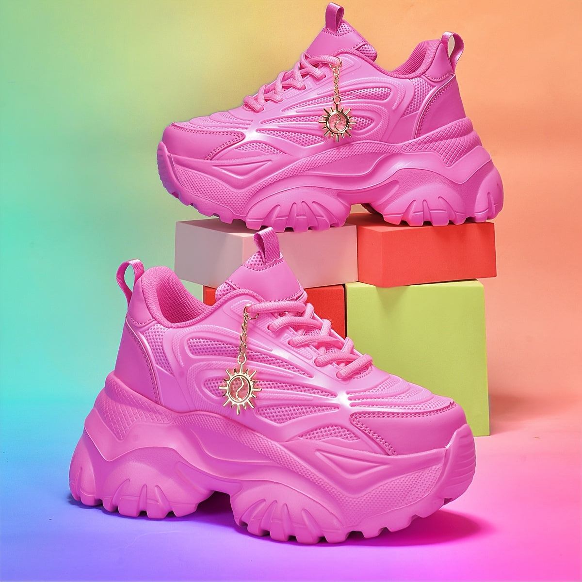 Women's Pink Fashion Skate Shoes with Sunflower Charm - Lightweight, Breathable Mesh Upper, EVA Sole for Shock Absorption, All-Season Comfort, Soft and Stylish Design for Casual Wear SS69