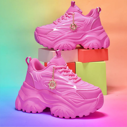 Women's Pink Fashion Skate Shoes with Sunflower Charm - Lightweight, Breathable Mesh Upper, EVA Sole for Shock Absorption, All-Season Comfort, Soft and Stylish Design for Casual Wear SS69