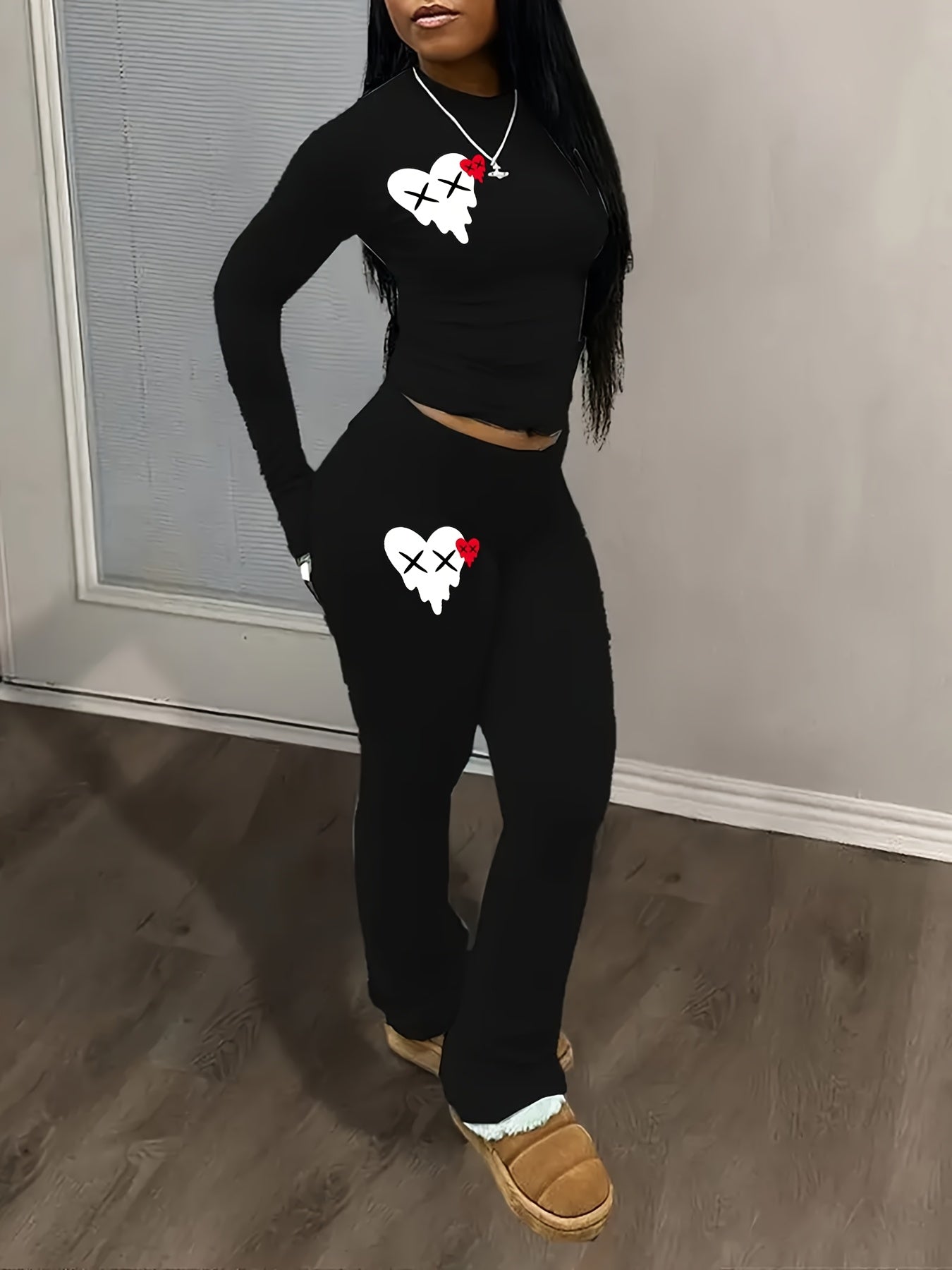 Fashionable Y2K Style Heart Print Set SS69