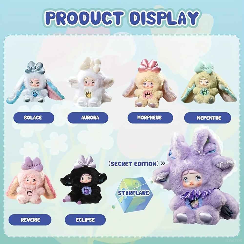 1pc Nommi Figures - Kawaii Anime-style Plush Doll with Expressive Eyes & Fluffy Ears, Soft Vinyl Collectible Figure in Black/Purple/Blue/Pink/Gray/White/Red/Yellow - Cute Birthday Party Favors, Holiday Gifts, Display Decor fo