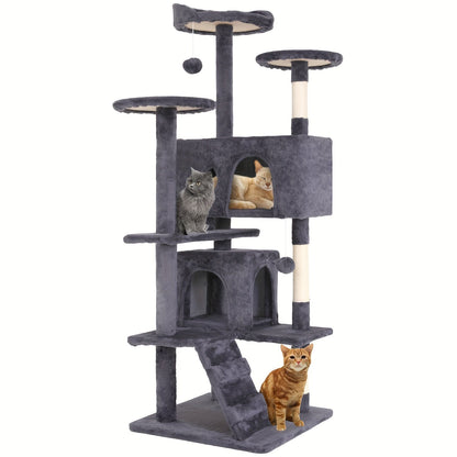 54/70" Multi-Level Cat Tree Tower with Scratching Posts & Cozy Condos, Space-Saving Indoor Cat Playhouse, Durable Plywood Construction, Fun Jumping Platforms, Multiple Colors Available for Cats SS69 61.69 Ashy / 54''H