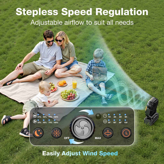New Style 20000mAh Rechargeable Camping Fan, Portable Battery Powered Fan with LED Lights, Remote & Oscillating - 4 Speed for Tent, Travel, Bedroom, Car, Outdoor Camping Essentials, Convenient And Durable