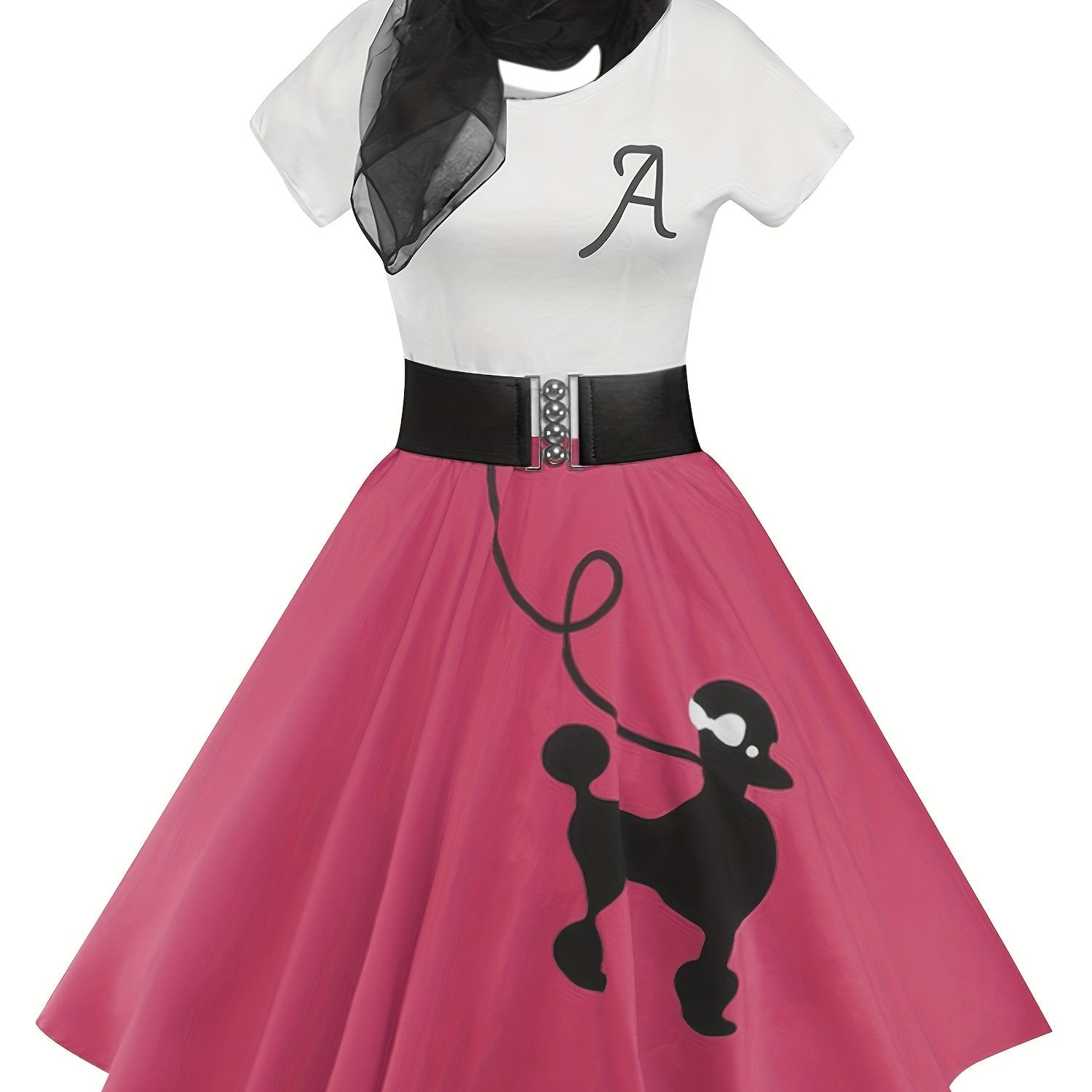 [Retro Skater Dress] Retro Poodle Print Women's Skater Dress | Vintage High Waist Rockabilly Swing Tee Cute Dresses SS69 26.69 Rose Red / S