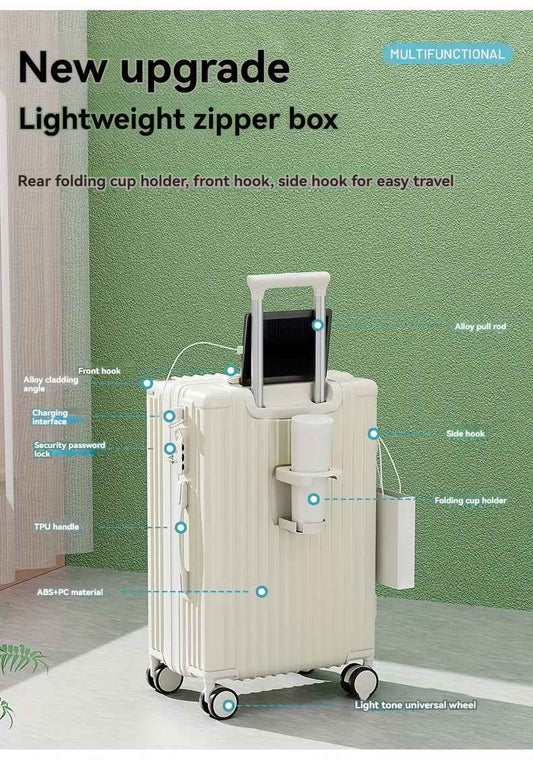 Christmas Gifts 20-Inch and Below Macaron Color Luggage with Cup Holder, USB Charging Port, Alloy Bumper Corners, Lightweight Carry-On Suitcase with Silent Spinner Wheels, TSA Lock, and Hook