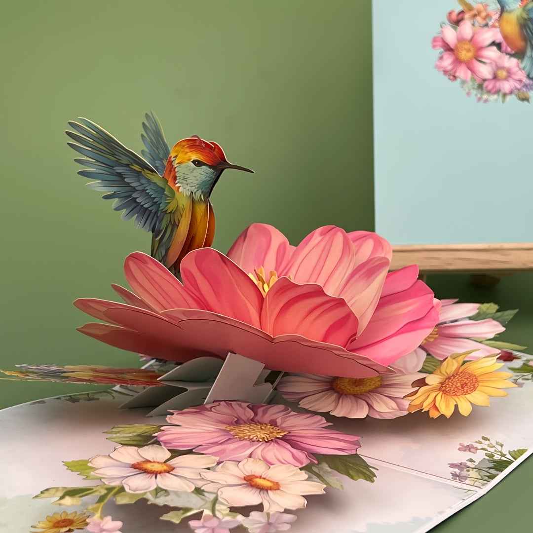 1pc Floral Hummingbird Design Pop-Up 3D Greeting Card with Envelope, Cartoon Theme, Suitable for Teachers/Students/Friends/Colleagues/Grandparents/Parents/Sisters/Wives/Daughters/Granddaughters/Girlfriends/She