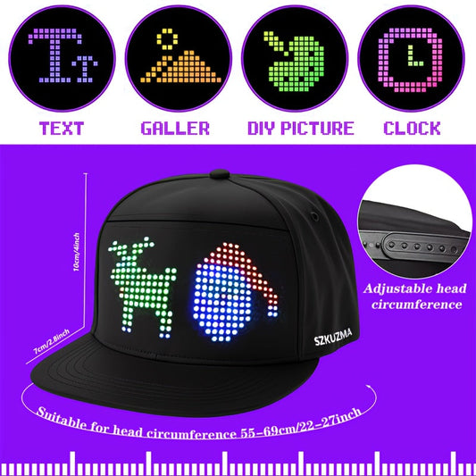 1 Programmable LED Display Hat, DIY Text Scrolling Information, APP Control, Multiple Patterns And Animations, Creative Hat, Adjustable Size, Suitable For Both Men And Women, Suitable For Gatherings And Carnivals, Halloween A SS69