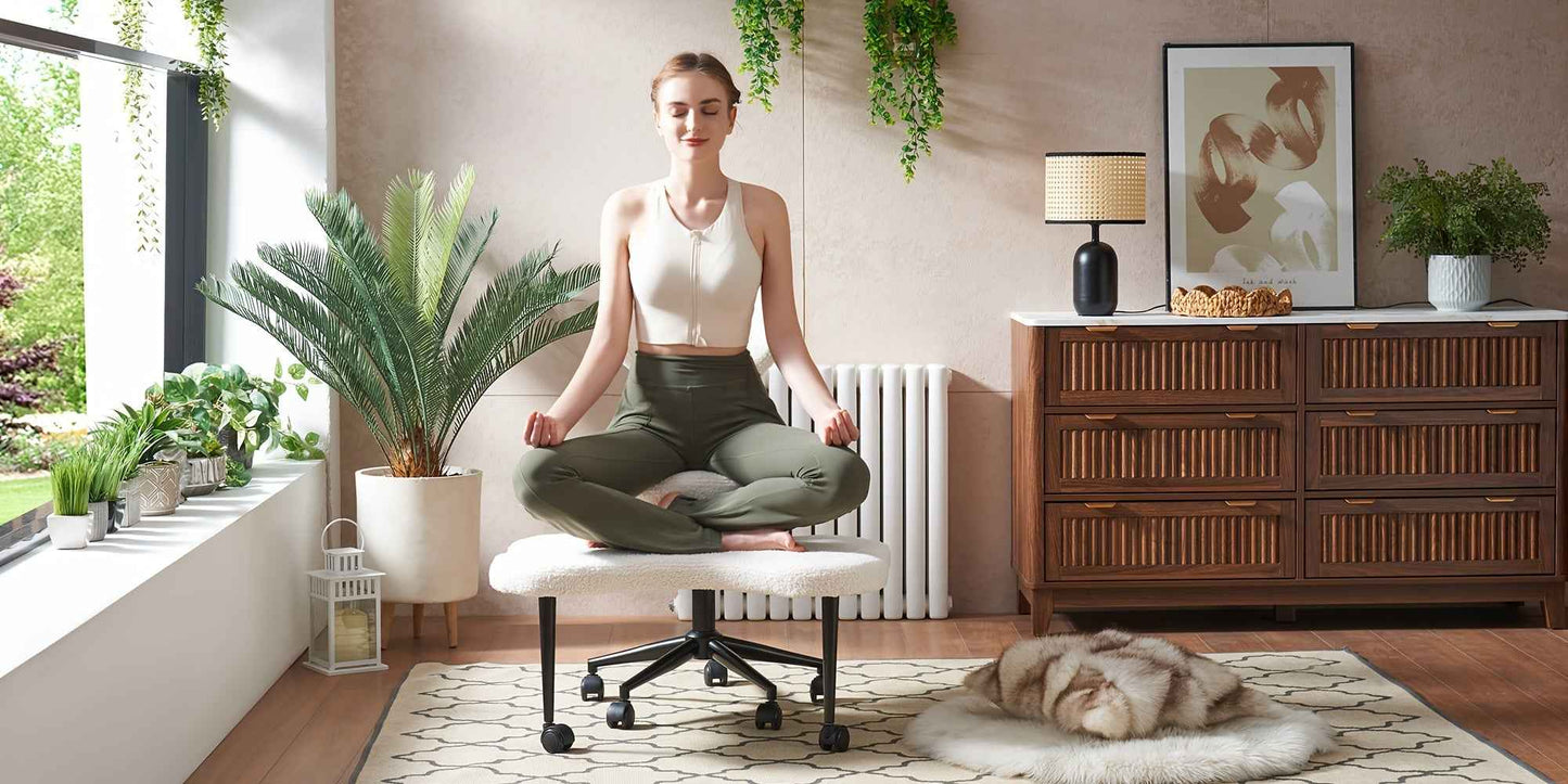 Ergonomic Cross Legged Office Chair | 360° Swivel, Adjustable Height, Lumbar Support, Velvet and PU Leather Black, Stainless Steel Frame, Memory Foam, Perfect Christmas Gift for Fidgety Sitters and Yoga Lover.