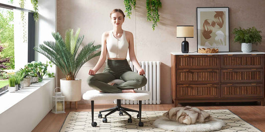 Ergonomic Cross Legged Office Chair | 360° Swivel, Adjustable Height, Lumbar Support, Velvet and PU Leather Black, Stainless Steel Frame, Memory Foam, Perfect Christmas Gift for Fidgety Sitters and Yoga Lover.