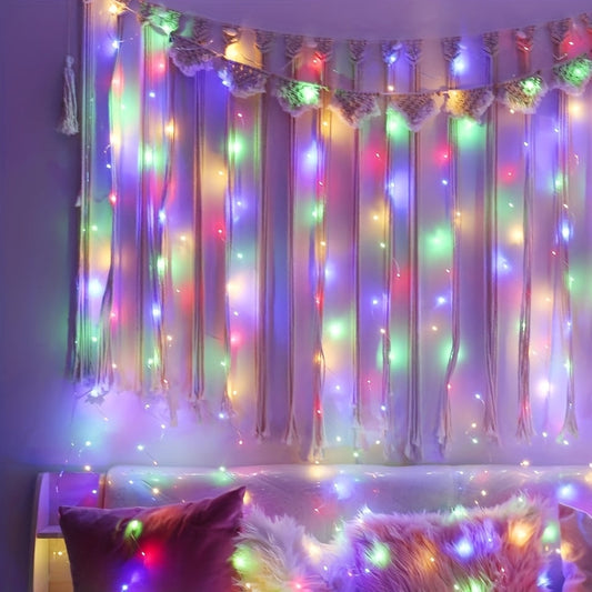 Loyyz 300/200/100LED Vintage Multi-Color Fairy Curtain Lights - USB Plug-in Indoor/Outdoor Hanging Decor for Christmas, Weddings, Parties, Bedroom - Durable Plastic String Lights for Festive Ambiance, Lights for Decoration, P SS69