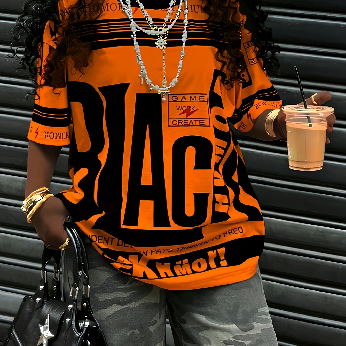 Women's Casual Letter Print T-Shirt - Olive Green with Black and White Text, Short Sleeve, Round Neck, Polyester, Machine Washable, Ideal for Casual Attire - SS69