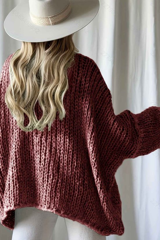 Plus Size, Women's Plus Size Oversized V-Neck Sweater - Winter Warm Solid Color Pullover, Elegant Casual Loose Fit Sweaters for Fall/Winter Layering, Hand Washable Cozy Blouse