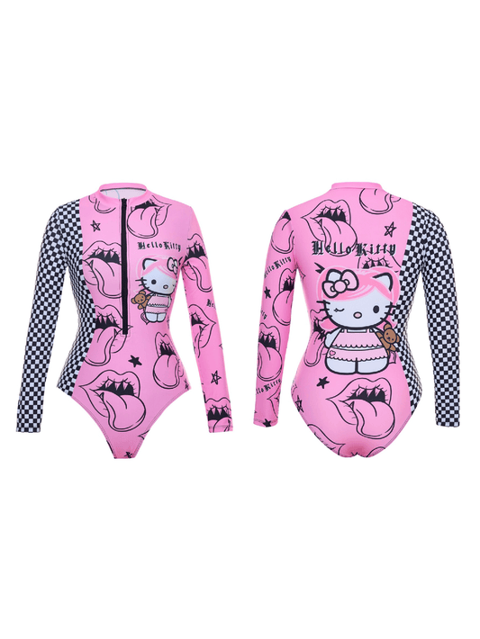 [Cute Cartoon Bikini] Sanrio Cute Cartoon 1pc/a set Gir Bikini - Small Breast Gathers Beach Vacation Style SS69