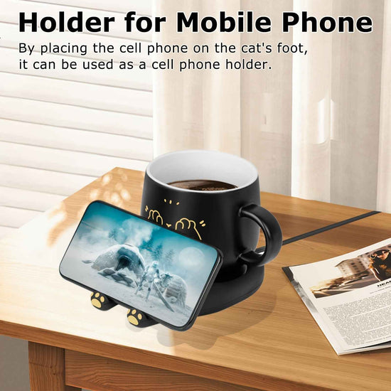 PUSEE Coffee Mug Warmer & Cute Cat Mug Set, Coffee Cup Warmer for Desk with Auto Shut Off, Beverage Warmer with 3 Temp Settings, Candle Warmer Coffee Warmer with Mug Set for Christmas & Birthday Gifts