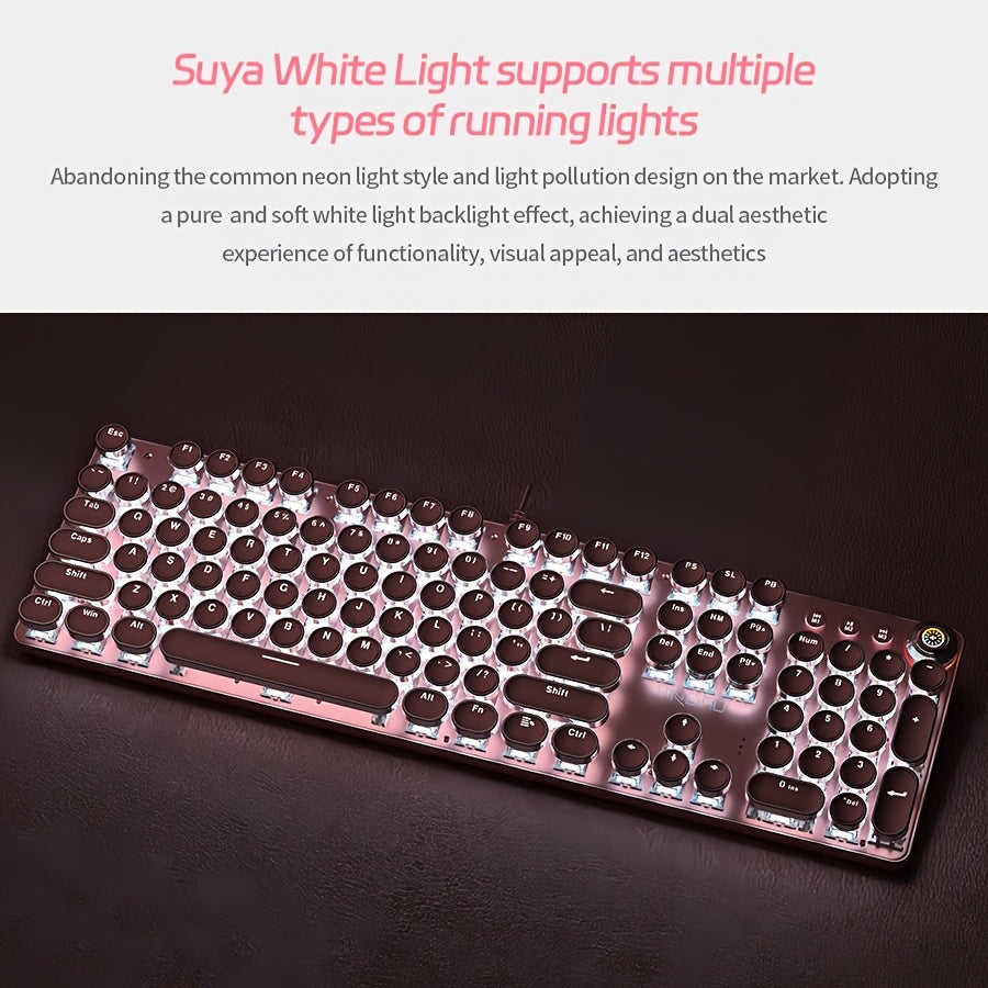 YINDIAO Pink Mechanical Keyboard with Cherry Switches - Retro Punk Design, Backlit Gaming Keyboard for Office & Home Use, Office Keyboard | Pink Keyboard | Nonslip Texture SS69