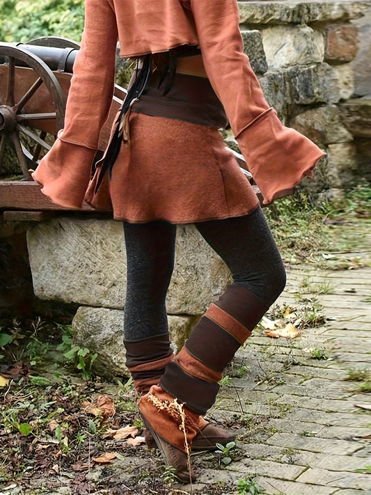 Women's Retro Color-Block Jumpsuit with Elastic Waistband & Owl Print - High-Stretch Machine-Washable Long Pants for Spring/Fall Casual Outings, Spring Fall Attire, Comfortable Fashion, Two-piece Look, Durable Fabric - SS69 