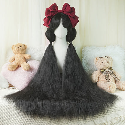 [Customer Favorite] Chic 44-Inch Long Curly Princess Wig with Bangs - Heat Resistant Synthetic Hair for Cosplay & Halloween, Natural Black to Orange-Red Gradient, Perfect for Christmas Parties & Costume Events SS69