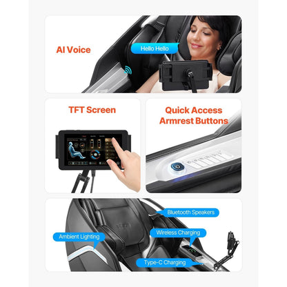 VEVOR Dual-Core 4D+3D Full Body Massage Chair, with Extended SL Track, Deep Yoga Stretch, Electric Extendable Footrest, TFT, AI Voice Control, Heat, Airbags, Armrest Controls, Wheels SS69