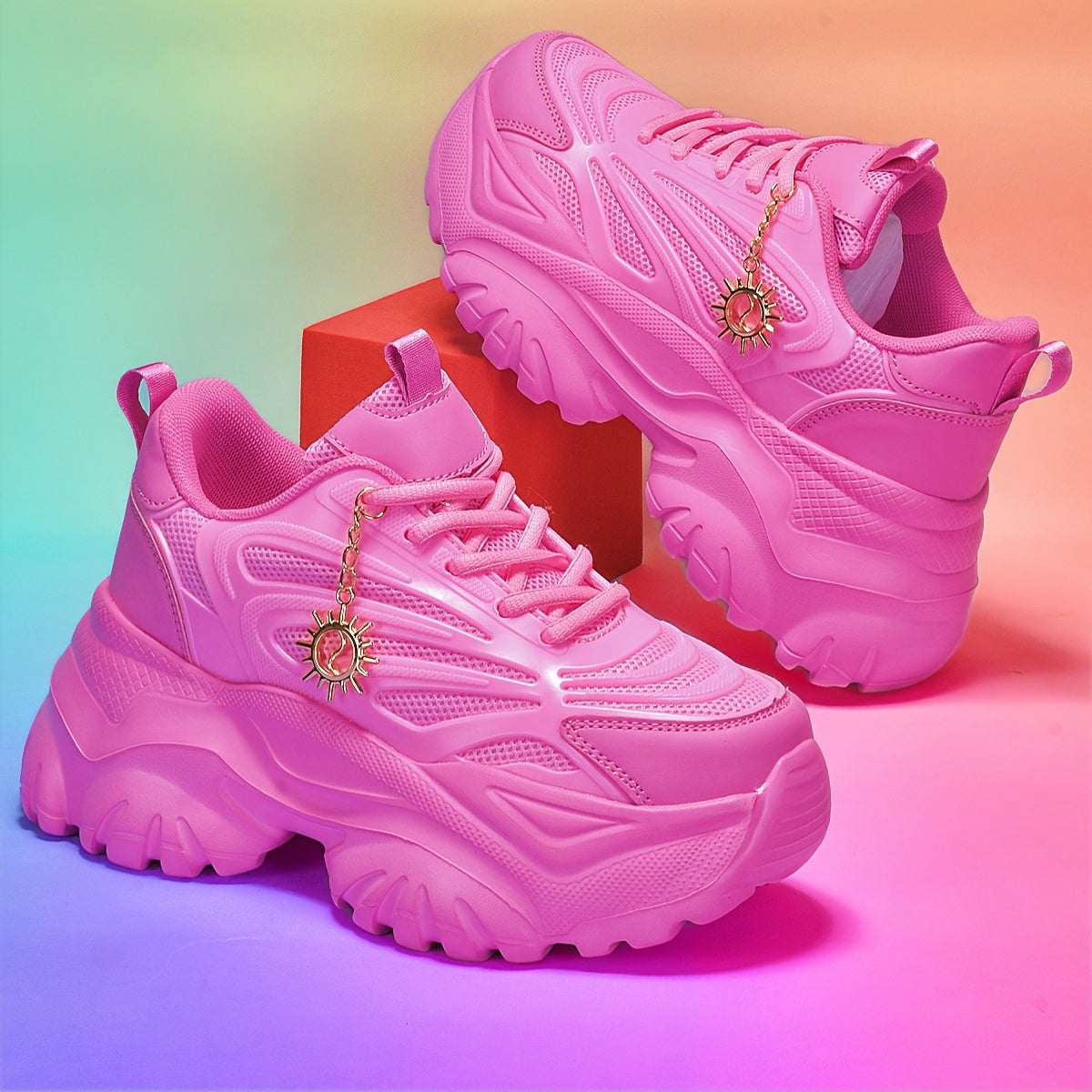 Women's Pink Fashion Skate Shoes with Sunflower Charm - Lightweight, Breathable Mesh Upper, EVA Sole for Shock Absorption, All-Season Comfort, Soft and Stylish Design for Casual Wear SS69