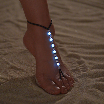 Boho Chic Adjustable Beaded Anklet with Glow-in-the-Dark Features - Summer Beach Vacation Foot Jewelry for Women, Resin Material, Perfect for Parties and Getaways, Vacation Accessory|Glowing Beads|Resin Construction, Beach Ac SS69